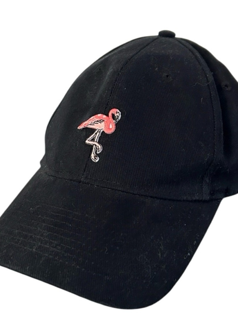 Black Baseball Cap with Pink Flamingo Embroidery adult OSFA
